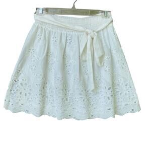 New Tobi Womens Medium White Floral Lace Smocked Waist Layered Mini Skirt w Belt